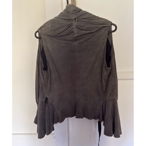 Grai Women Grey Suede Leather Draped Ruffle Peplum Vest Made in USA Size M - Picture 10 of 12